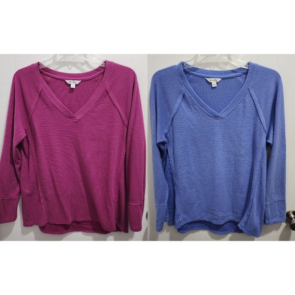 Lot of 2 Wildfox Women's Long Sleeve Tunic Sweater Tops Soft Thermal Pink/Blue S - Picture 1 of 15
